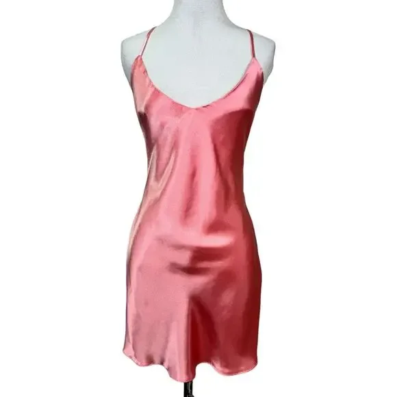 Vintage Y2K Backless Slip Dress Small Pink Satin Fairy Garden Princess Coquette - Picture 1 of 7